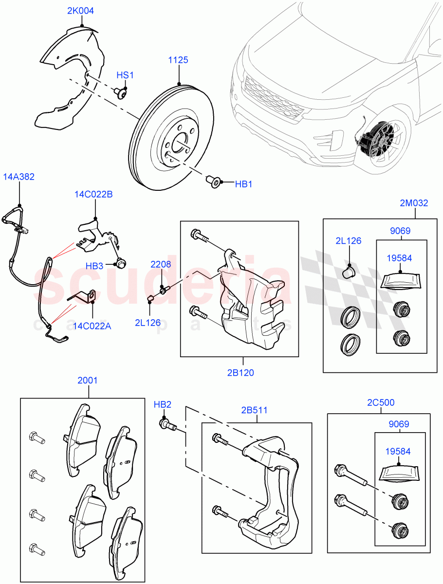 Front Brake Discs And Calipers (Halewood (UK), Disc And Caliper Size-Frt 18/RR 16, Disc And Caliper Size-Frt 18/RR 17) of Land Rover Land Rover Range Rover Evoque (2019+) [2.0 Turbo Diesel]