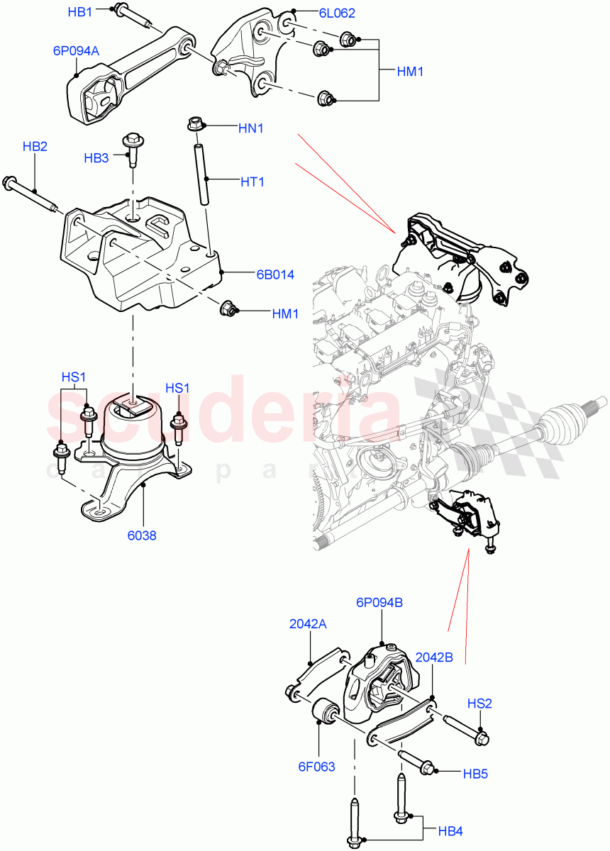 Engine Mounting (2.0L 16V TIVCT T/C 240PS Petrol, Itatiaia (Brazil), 2.0L 16V TIVCT T/C Gen2 Petrol) ((V) FROMGT000001) of Land Rover Land Rover Discovery Sport (2015+) [1.5 I3 Turbo Petrol AJ20P3]