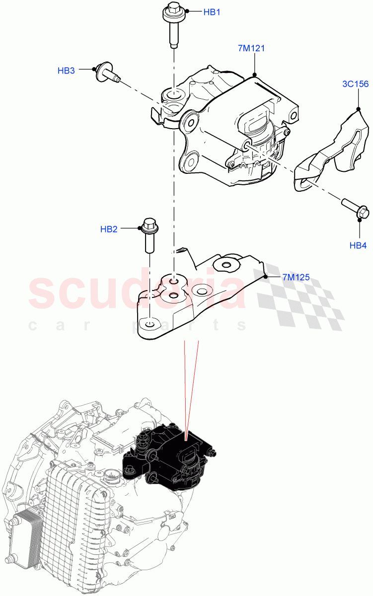 Transmission Mounting (2.0L AJ20P4 Petrol High PTA, 9 Speed Auto Trans 9HP50, Halewood (UK), 2.0L AJ20P4 Petrol Mid PTA, 2.0L AJ20P4 Petrol E100 PTA) of Land Rover Land Rover Range Rover Evoque (2019+) [1.5 I3 Turbo Petrol AJ20P3]