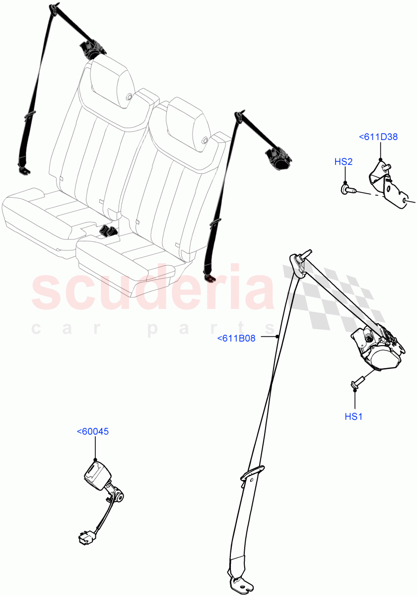 Rear Seat Belts (With Third Row Power Folding Seat) of Land Rover Land Rover Range Rover (2022+) [3.0 I6 Turbo Petrol AJ20P6]