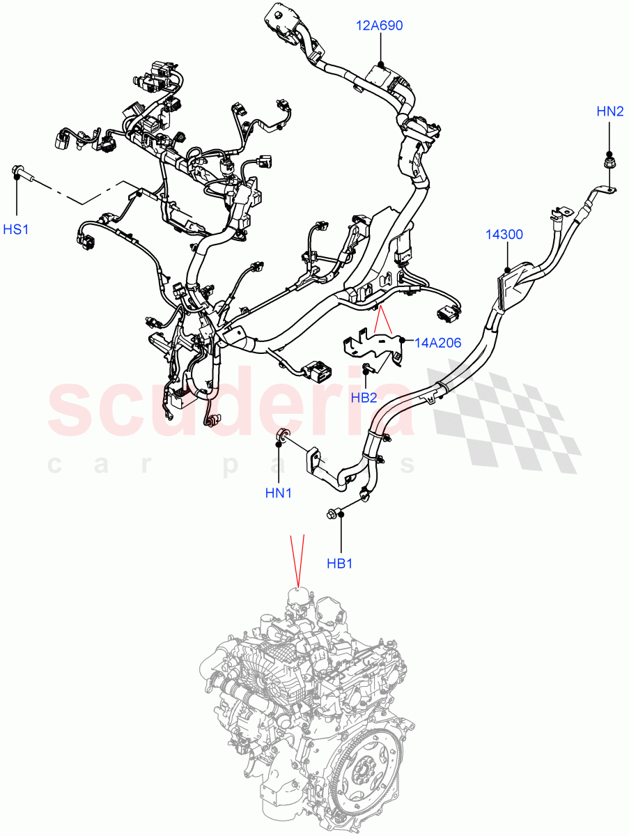 Engine Harness (1.5L AJ20P3 Petrol High PHEV, Halewood (UK)) ((V) FROMLH000001) of Land Rover Land Rover Range Rover Evoque (2019+) [1.5 I3 Turbo Petrol AJ20P3]