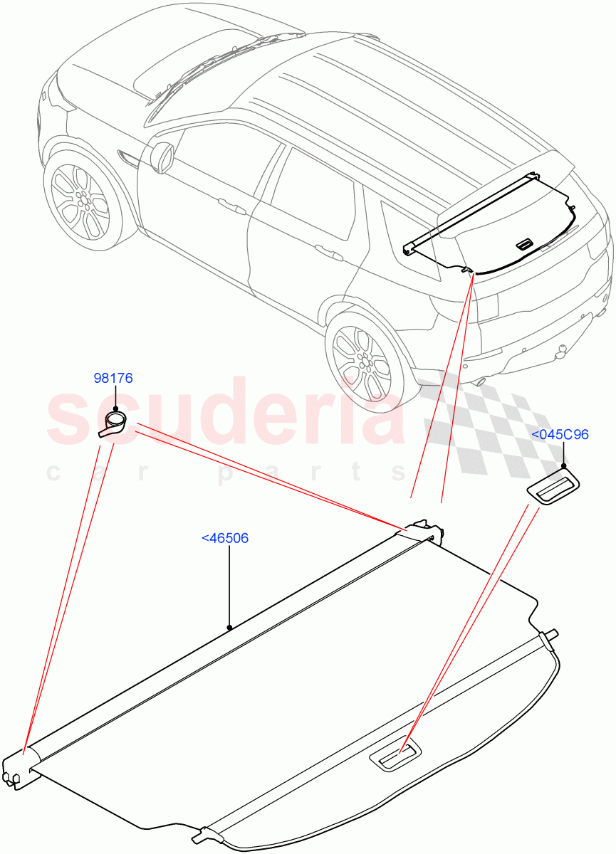 Load Compartment Trim (Upper, Package Tray) (Halewood (UK), With Load Area Cover) of Land Rover Land Rover Discovery Sport (2015+) [1.5 I3 Turbo Petrol AJ20P3]
