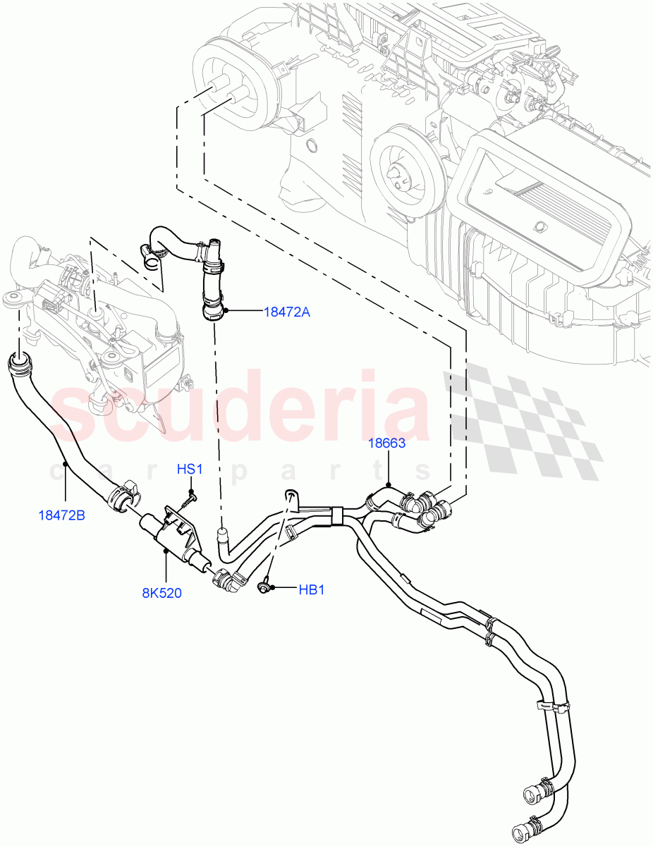 Heater Hoses (Solihull Plant Build) (2.0L I4 DSL HIGH DOHC AJ200, With Fuel Fired Heater, With Front Comfort Air Con (IHKA), Less Park Heating, 2.0L I4 DSL MID DOHC AJ200, With Manual Air Conditioning) ((V) FROMHA000001, (V) TOHA999999) of Land Rover Land Rover Discovery 5 (2017+) [2.0 Turbo Diesel]
