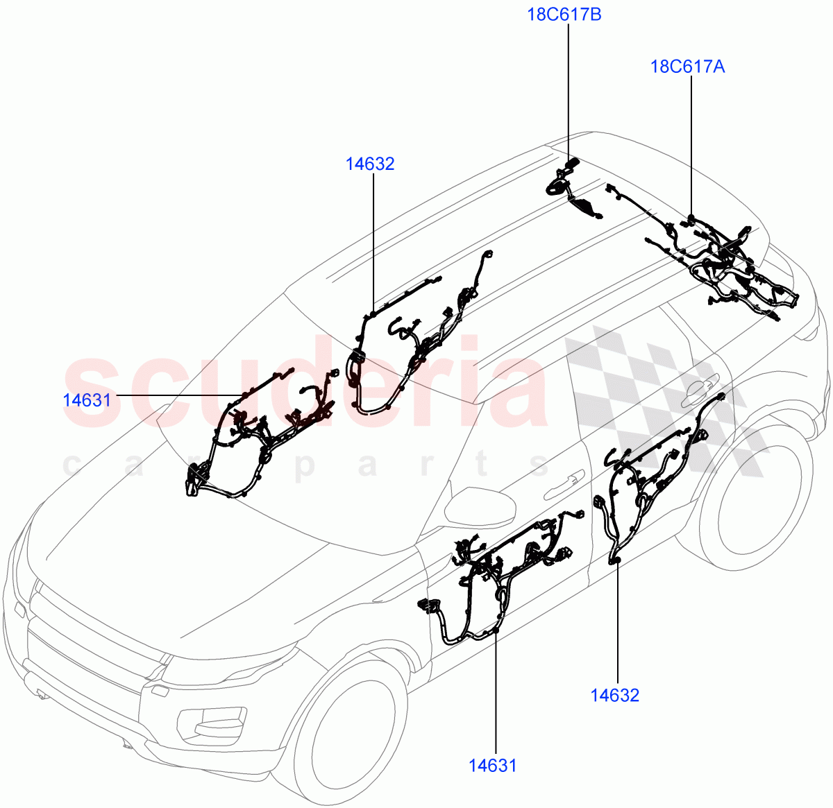 Wiring - Body Closures (Front And Rear Doors) (5 Door, Halewood (UK)) ((V) FROMHH000001, (V) TOHH999999) of Land Rover Land Rover Range Rover Evoque (2012-2018) [2.2 Single Turbo Diesel]