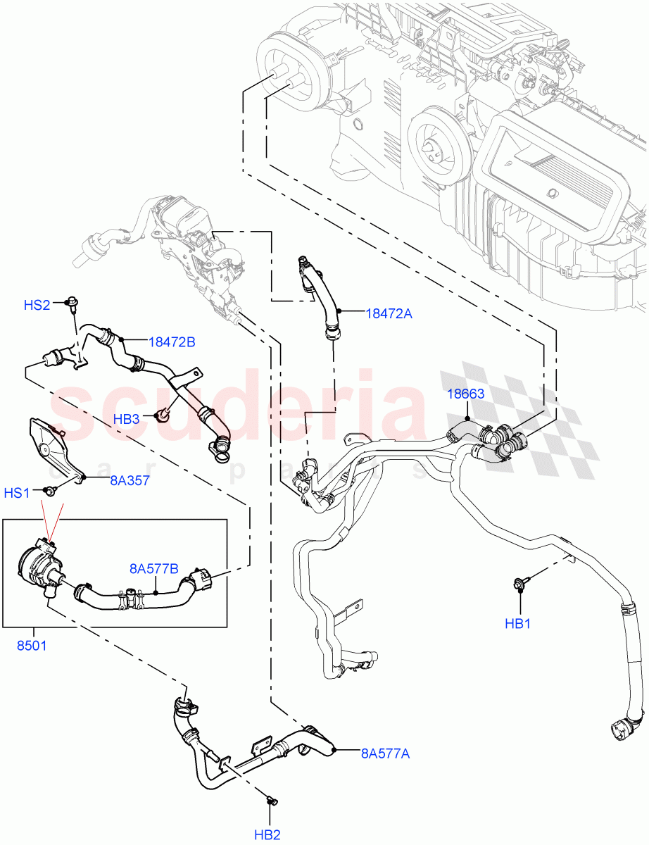 Heater Hoses (3.0L AJ20P6 Petrol High, Fuel Fired Heater With Park Heat, Premium Air Conditioning-Front/Rear, Fuel Heater W/Pk Heat With Remote) ((V) FROMP2000001) of Land Rover Land Rover Defender (2020+) [3.0 I6 Turbo Diesel AJ20D6]