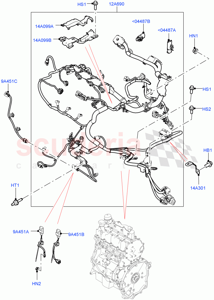 Electrical Wiring - Engine And Dash (Engine) (2.0L AJ20D4 Diesel LF PTA, 9 Speed Auto Trans 9HP50, Halewood (UK), 2.0L AJ20D4 Diesel Mid PTA, 2.0L AJ20D4 Diesel High PTA) ((V) FROMLH000001) of Land Rover Land Rover Discovery Sport (2015+) [2.0 Turbo Diesel AJ21D4]