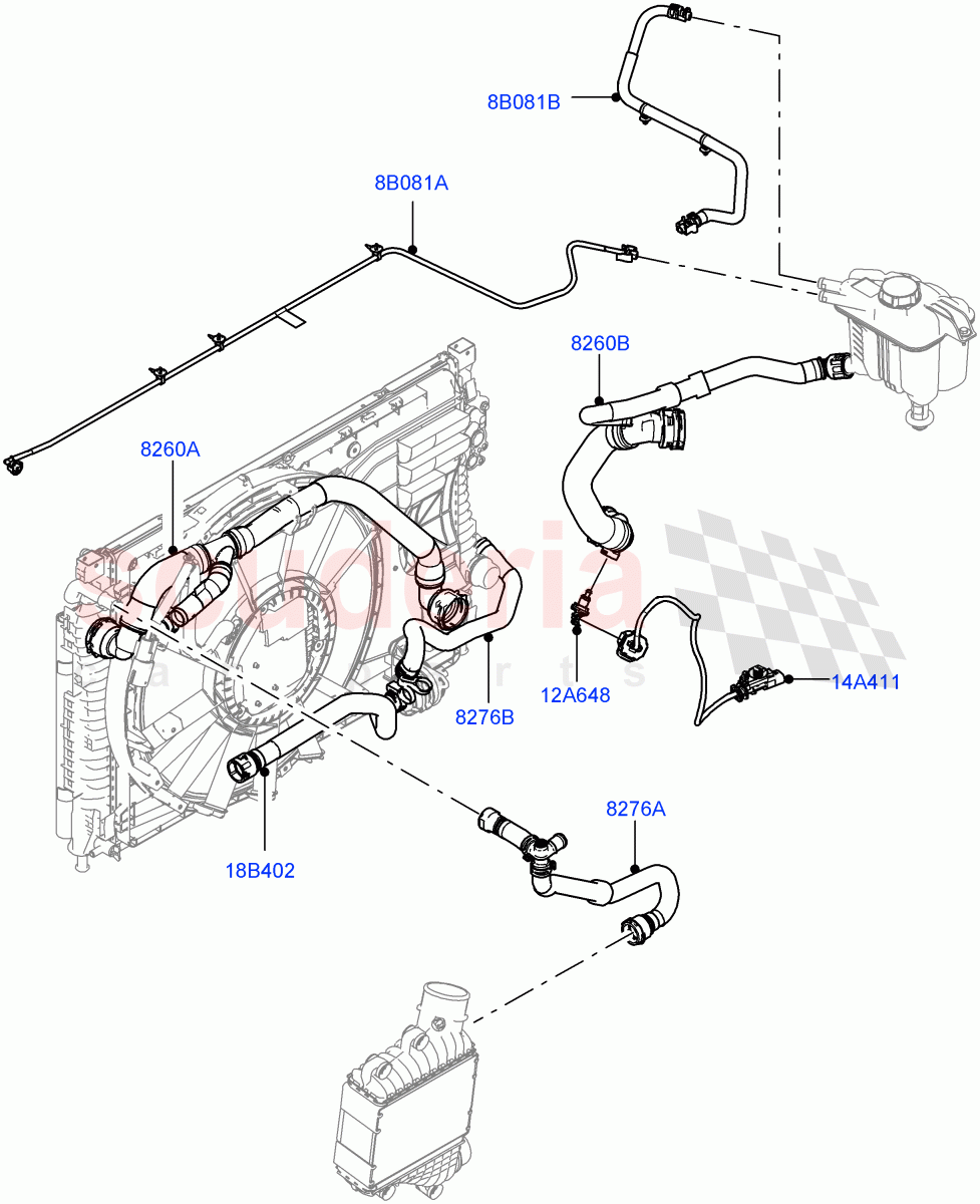 Cooling System Pipes And Hoses (2.0L AJ20D4 Diesel Mid PTA, 6 Speed Manual Trans BG6, Halewood (UK), 2.0L AJ20D4 Diesel LF PTA) of Land Rover Land Rover Range Rover Evoque (2019+) [2.0 Turbo Diesel]