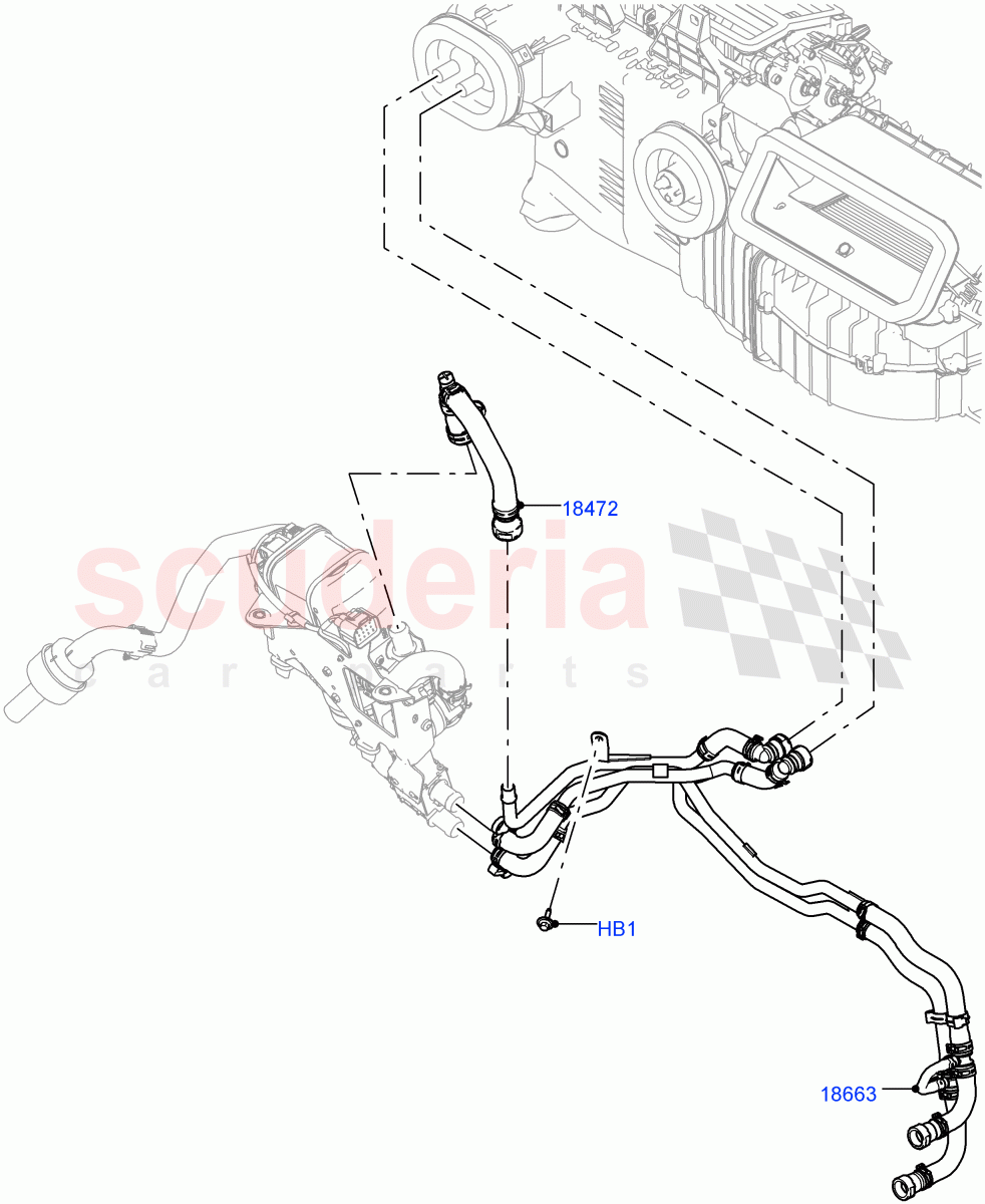 Heater Hoses (Front) (2.0L I4 DSL HIGH DOHC AJ200, With Fuel Fired Heater, Premium Air Conditioning-Front/Rear, Park Heating With Remote Control, With Front Comfort Air Con (IHKA)) ((V) FROMJA000001) of Land Rover Land Rover Range Rover Sport (2014+) [2.0 Turbo Petrol GTDI]