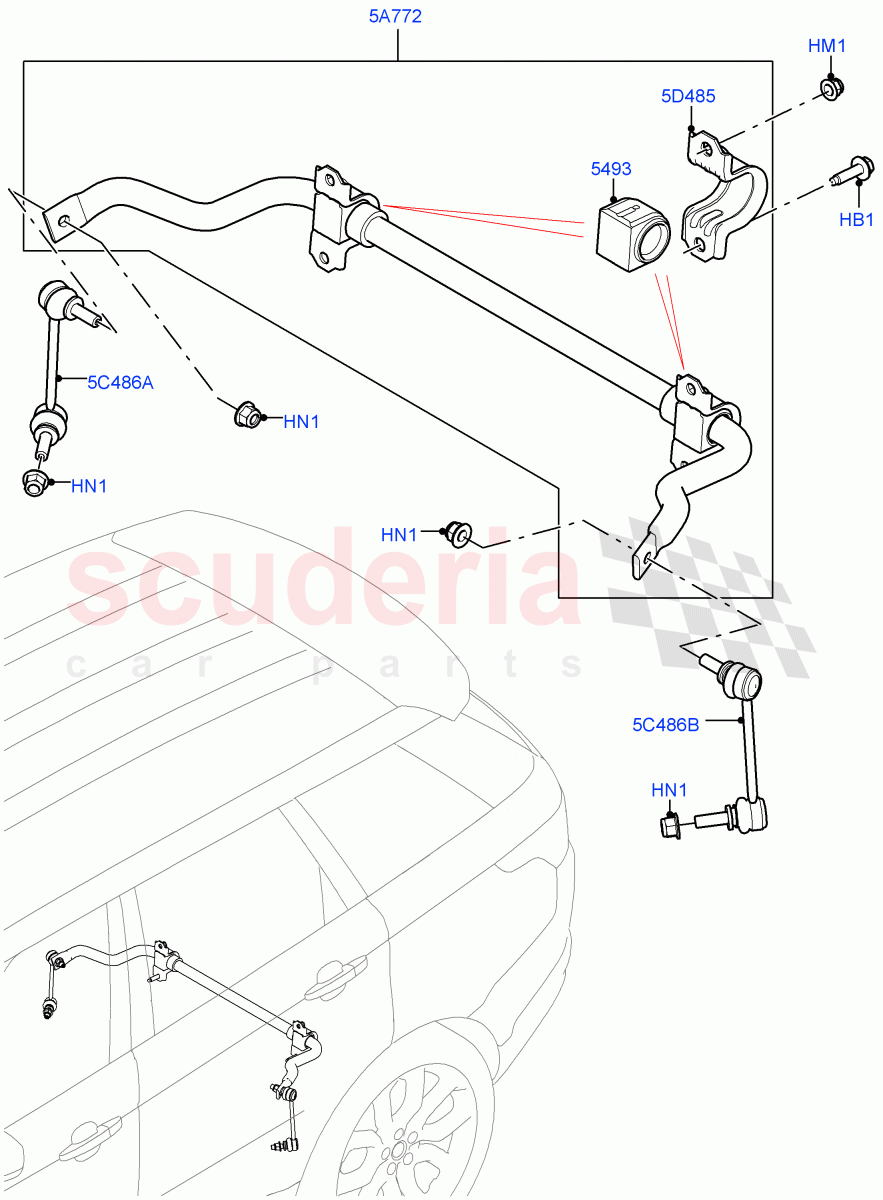 Rear Cross Member & Stabilizer Bar (Conventional Stabilizer Bar) (With Four Corner Air Suspension, Less ACE Suspension, With Standard Duty Coil Spring Susp) of Land Rover Land Rover Range Rover Sport (2014+) [3.0 I6 Turbo Diesel AJ20D6]