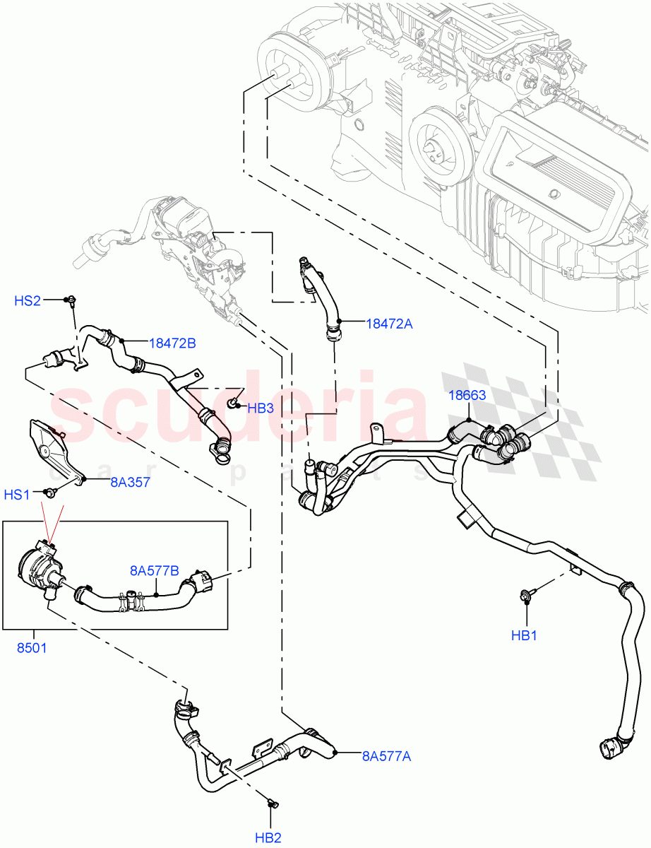 Heater Hoses (Nitra Plant Build) (3.0L AJ20P6 Petrol High, Fuel Heater W/Pk Heat With Remote, With Air Conditioning - Front/Rear, Fuel Fired Heater With Park Heat, With Front Comfort Air Con (IHKA)) ((V) FROMM2000001) of Land Rover Land Rover Discovery 5 (2017+) [2.0 Turbo Petrol AJ200P]