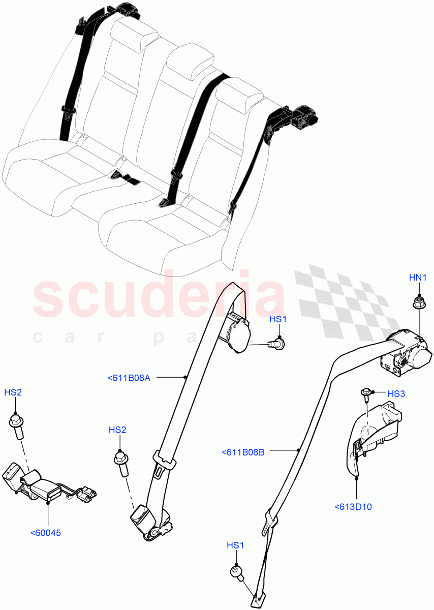 Rear Seat Belts of Land Rover Land Rover Range Rover Velar (2017+) [3.0 Diesel 24V DOHC TC]