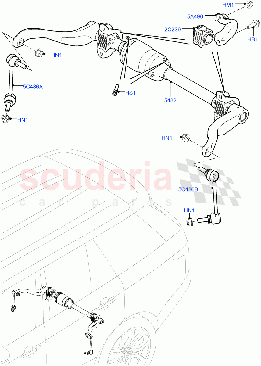 Rear Cross Member & Stabilizer Bar (Active Stabilizer Bar) (5.0 Petrol AJ133 DOHC CDA, Electronic Air Suspension With ACE, 5.0L OHC SGDI SC V8 Petrol - AJ133, 4.4L DOHC DITC V8 Diesel, 5.0L P AJ133 DOHC CDA S/C Enhanced, 3.0L AJ20D6 Diesel High) ((V) FROMKA000001) of Land Rover Land Rover Range Rover (2012-2021) [3.0 I6 Turbo Petrol AJ20P6]