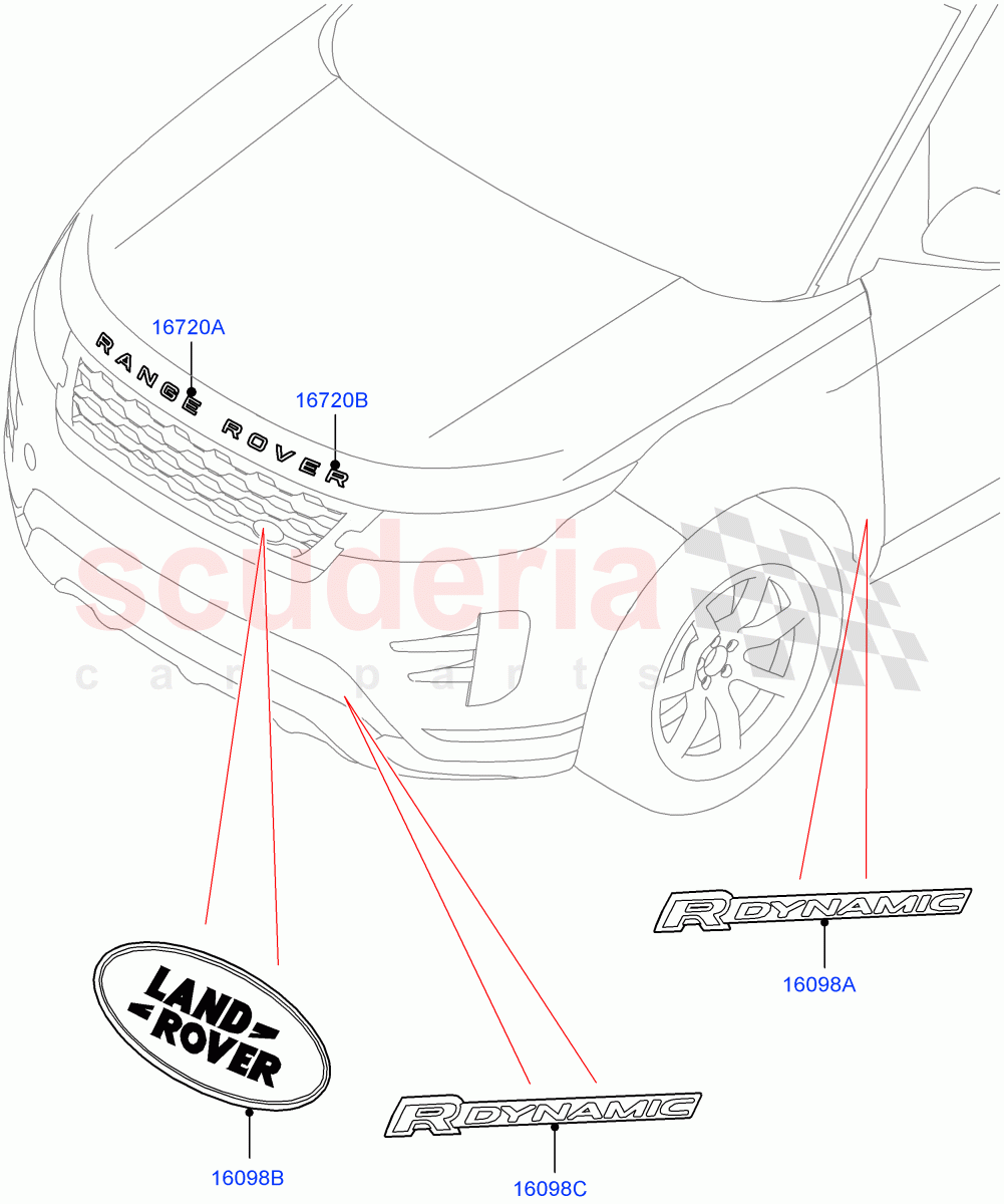 Name Plates (Front Section) (Itatiaia (Brazil)) of Land Rover Land Rover Range Rover Evoque (2019+) [2.0 Turbo Petrol AJ200P]