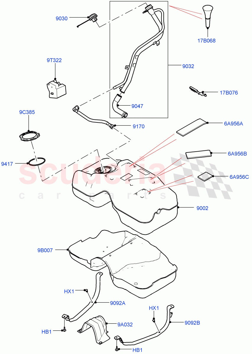 Fuel Tank & Related Parts (2.0L I4 DSL MID DOHC AJ200, Less Emission Tank, 2.0L I4 DSL HIGH DOHC AJ200) ((V) FROMGH000001) of Land Rover Land Rover Discovery Sport (2015+) [2.0 Turbo Diesel]