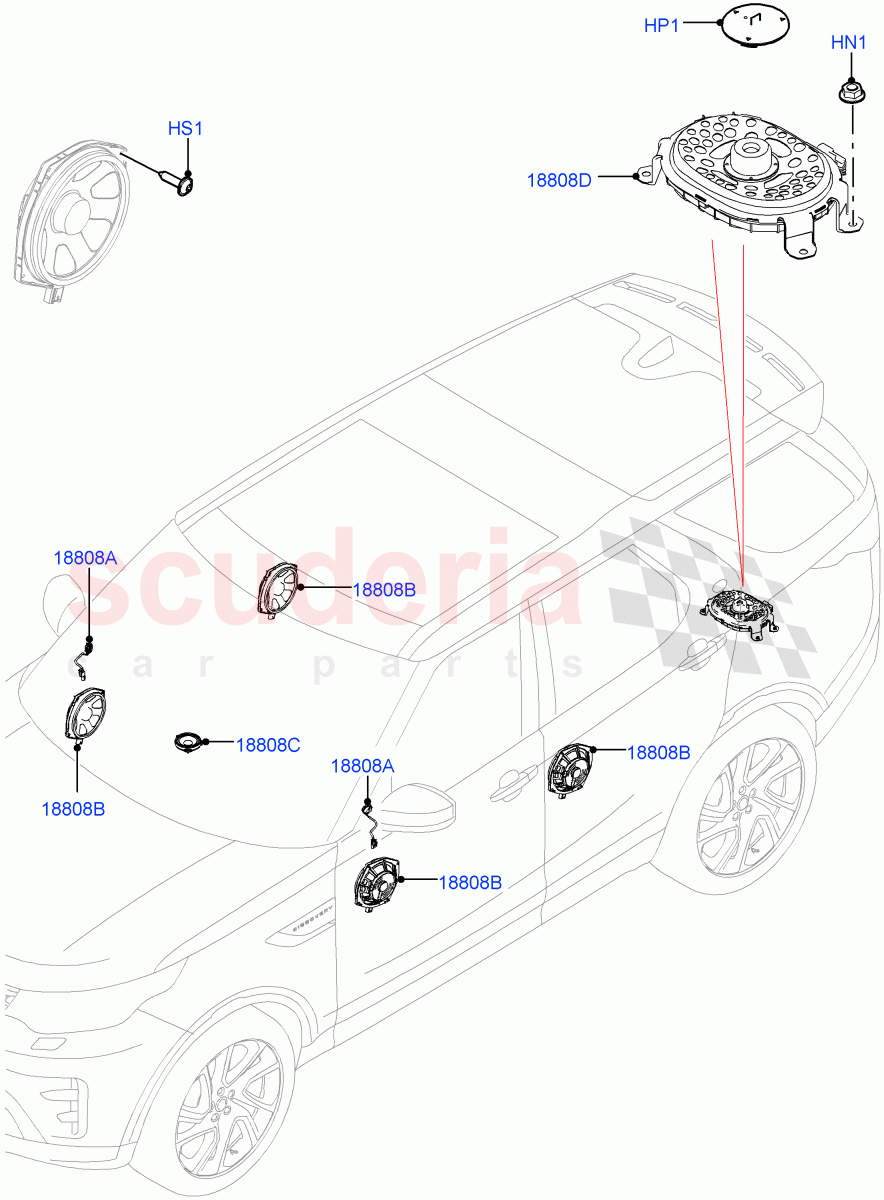 Speakers (Nitra Plant Build) (Standard Audio (Base)) ((V) FROMK2000001) of Land Rover Land Rover Discovery 5 (2017+) [3.0 DOHC GDI SC V6 Petrol]