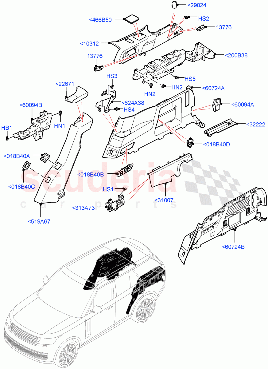 Side Trim (Luggage Compartment) (With Third Row Power Folding Seat) of Land Rover Land Rover Range Rover (2022+) [3.0 I6 Turbo Diesel AJ20D6]