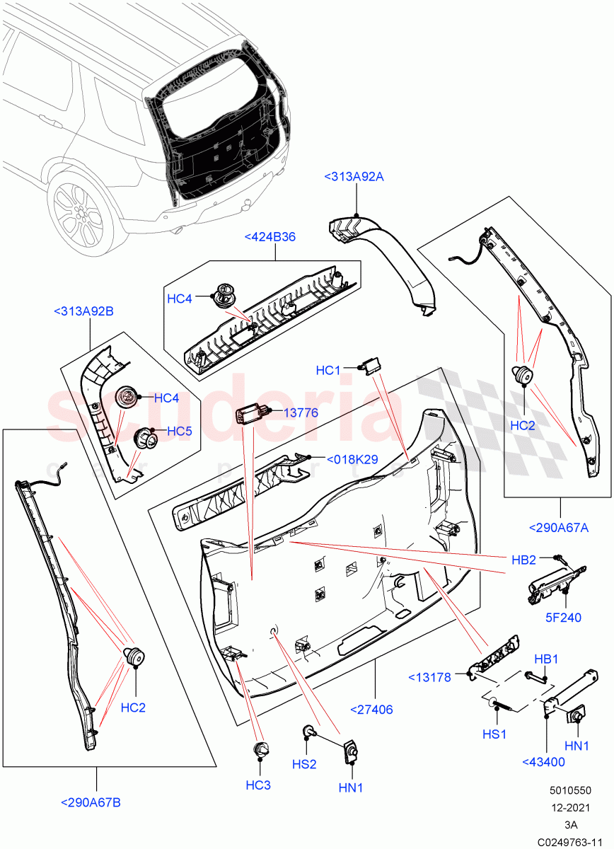 Back Door/Tailgate Trim Panels (Halewood (UK)) of Land Rover Land Rover Discovery Sport (2015+) [2.0 Turbo Diesel AJ21D4]