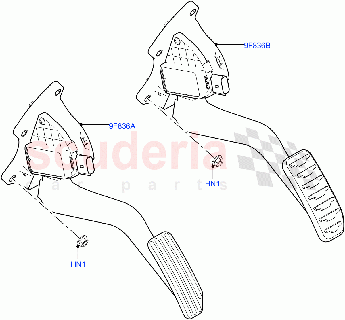 Accelerator/Injection Pump Controls (1.5L AJ20P3 Petrol High, 8 Speed Automatic Trans 8G30, Changsu (China)) of Land Rover Land Rover Discovery Sport (2015+) [1.5 I3 Turbo Petrol AJ20P3]