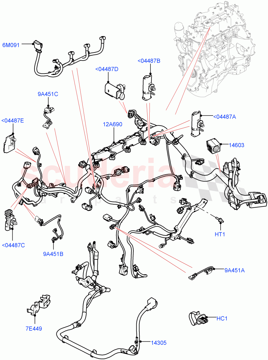 Engine Harness (Solihull Plant Build) (2.0L I4 DSL MID DOHC AJ200, 2.0L I4 DSL HIGH DOHC AJ200) ((V) FROMHA000001) of Land Rover Land Rover Discovery 5 (2017+) [2.0 Turbo Petrol AJ200P]