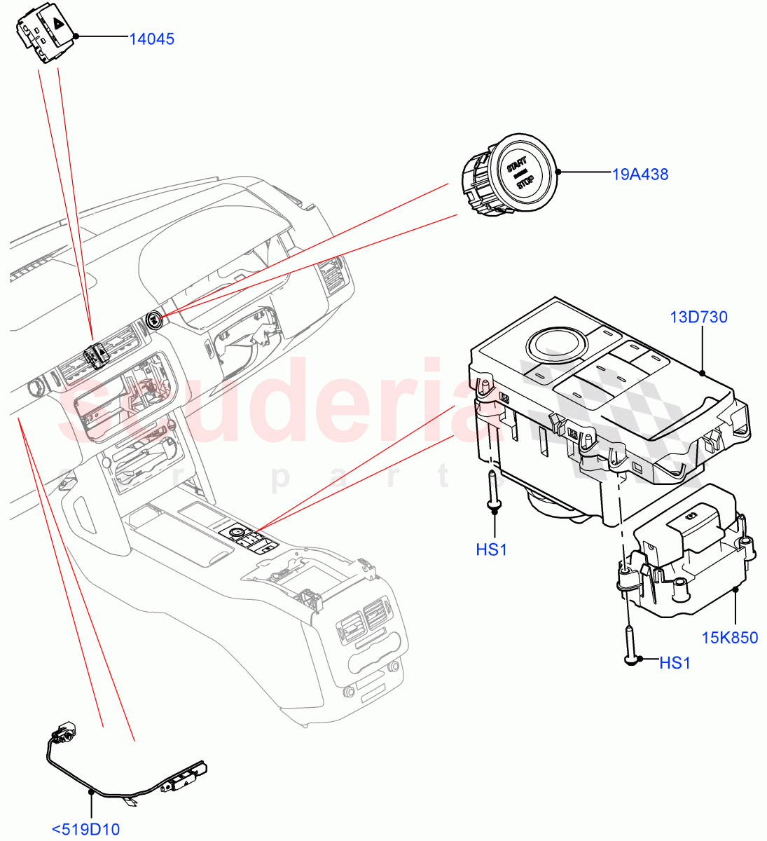 Switches (Console) ((V) FROMJA000001) of Land Rover Land Rover Range Rover (2012-2021) [4.4 DOHC Diesel V8 DITC]