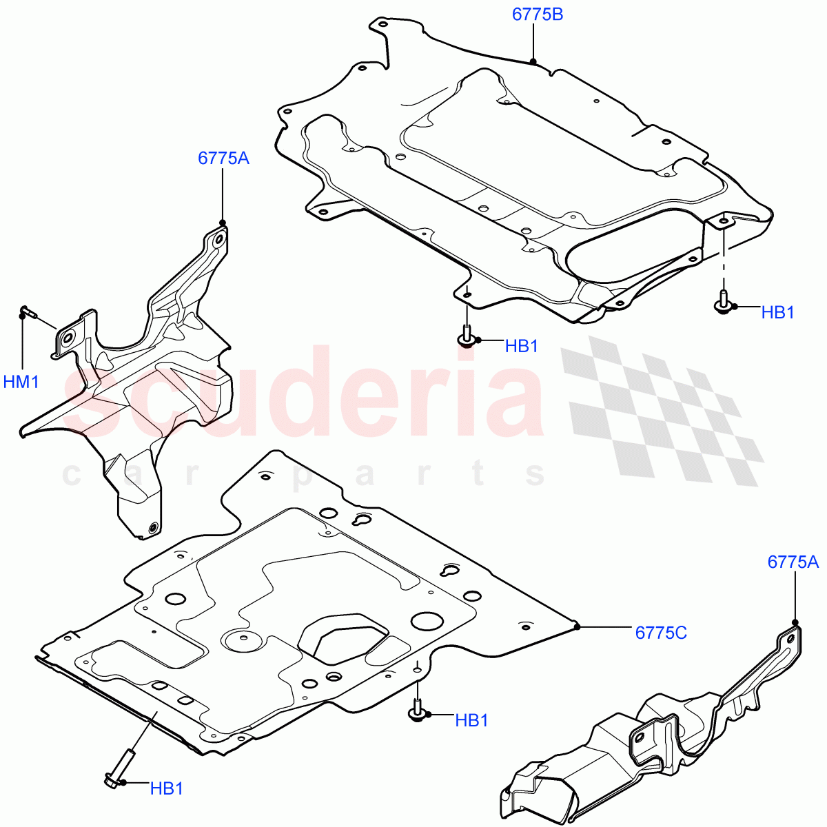 Splash And Heat Shields (Nitra Plant Build, Front) ((V) FROMK2000001) of Land Rover Land Rover Discovery 5 (2017+) [3.0 DOHC GDI SC V6 Petrol]