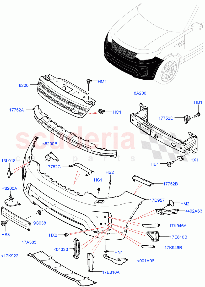 Radiator Grille And Front Bumper (Solihull Plant Build) (Black Front Bumper) ((V) FROMHA000001) of Land Rover Land Rover Discovery 5 (2017+) [2.0 Turbo Diesel]