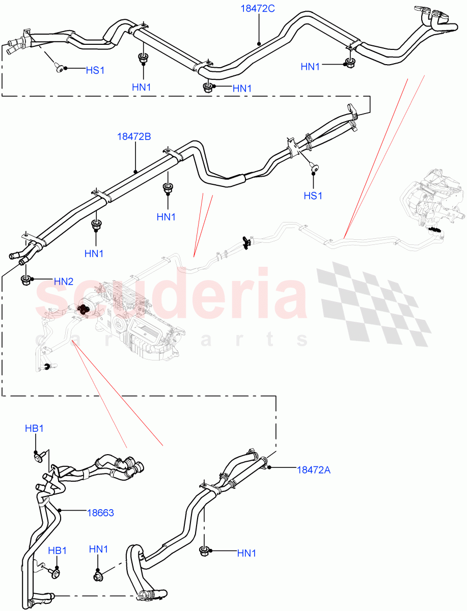 Heater Hoses (Solihull Plant Build) (With Air Conditioning - Front/Rear) ((V) FROMHA000001, (V) TOJA999999) of Land Rover Land Rover Discovery 5 (2017+) [2.0 Turbo Diesel]
