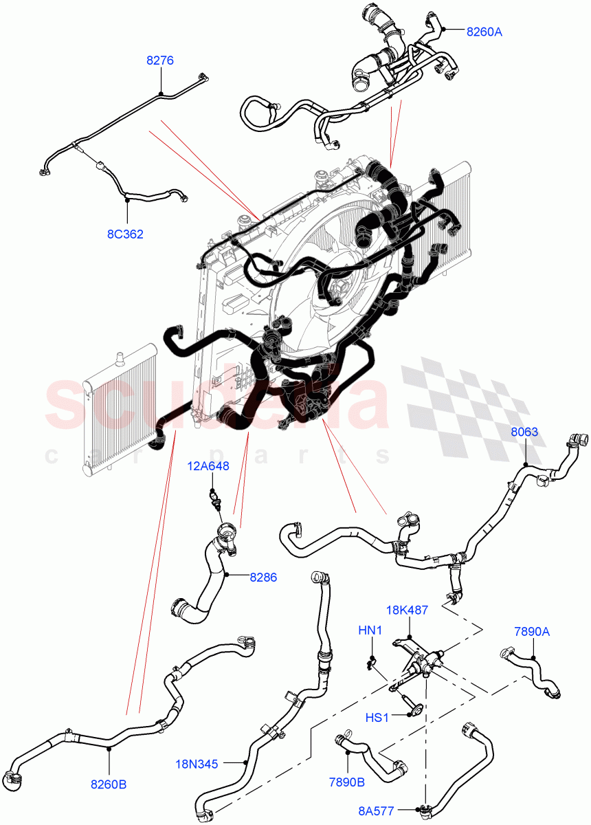 Cooling System Pipes And Hoses (Solihull Plant Build) (3.0L DOHC GDI SC V6 PETROL, Active Tranmission Warming) ((V) FROMKA000001) of Land Rover Land Rover Range Rover (2012-2021) [3.0 DOHC GDI SC V6 Petrol]
