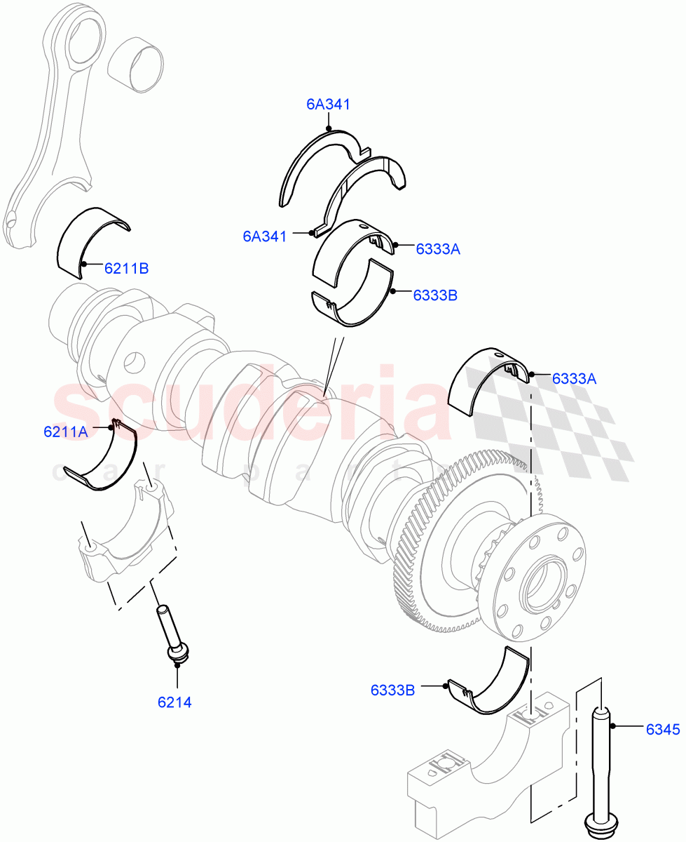 Crankshaft/Pistons And Bearings (Solihull Plant Build) (2.0L I4 DSL HIGH DOHC AJ200, 2.0L I4 DSL MID DOHC AJ200) ((V) FROMHA000001) of Land Rover Land Rover Range Rover Velar (2017+) [2.0 Turbo Diesel]