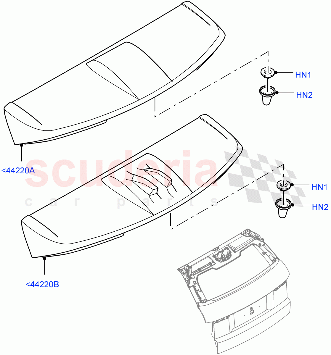 Spoiler And Related Parts (5 Door, Halewood (UK), 3 Door) ((V) FROMHH000001, (V) TOHH999999) of Land Rover Land Rover Range Rover Evoque (2012-2018) [2.0 Turbo Petrol GTDI]