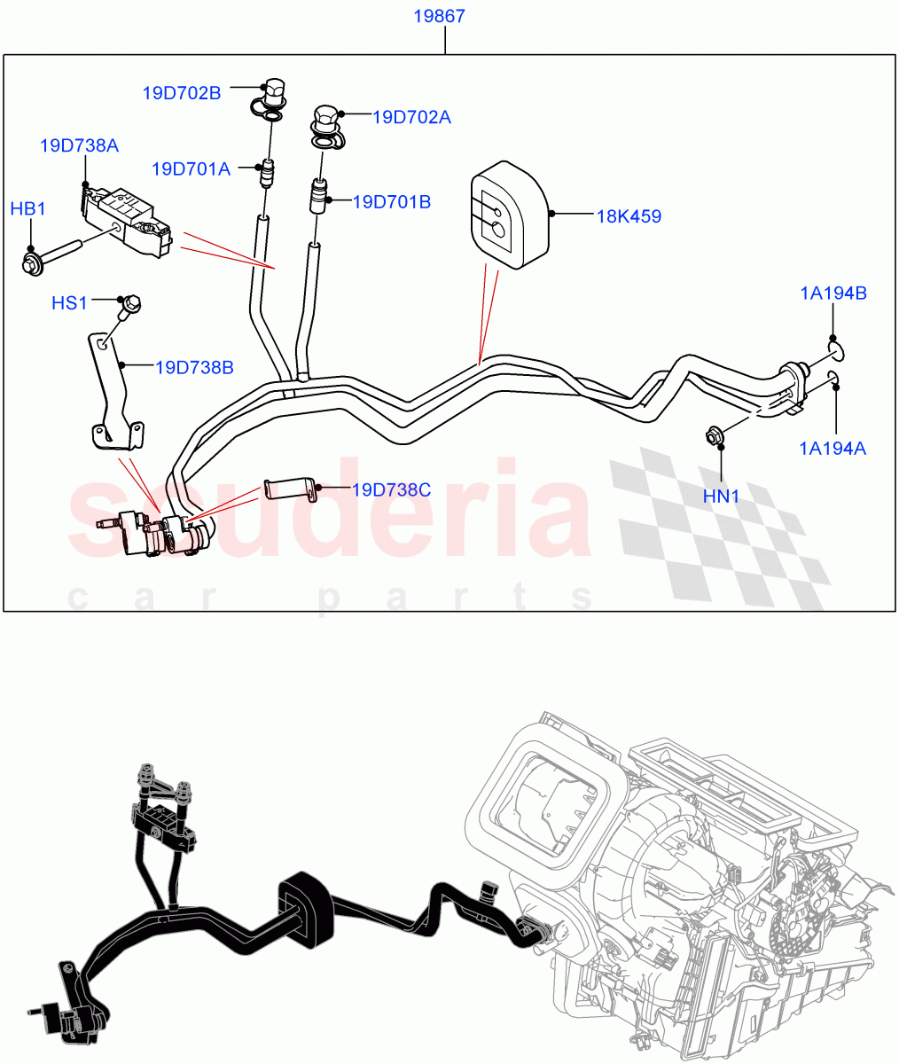 Air Conditioning System (Halewood (UK), Air Conditioning Refrigerant-R134A, Electric Engine Battery-PHEV) ((V) FROMMH000001) of Land Rover Land Rover Discovery Sport (2015+) [1.5 I3 Turbo Petrol AJ20P3]