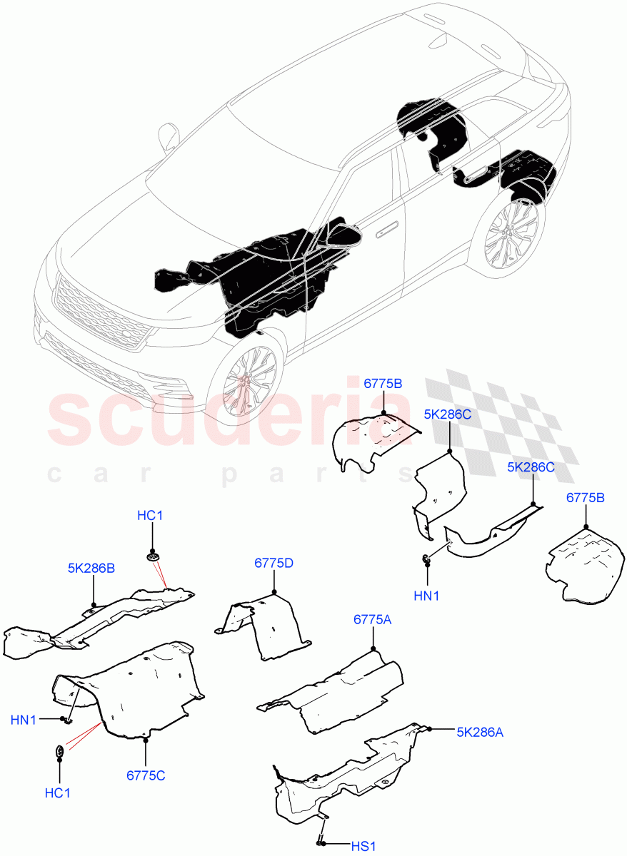 Splash And Heat Shields (Middle And Rear Section) of Land Rover Land Rover Range Rover Velar (2017+) [3.0 I6 Turbo Diesel AJ20D6]