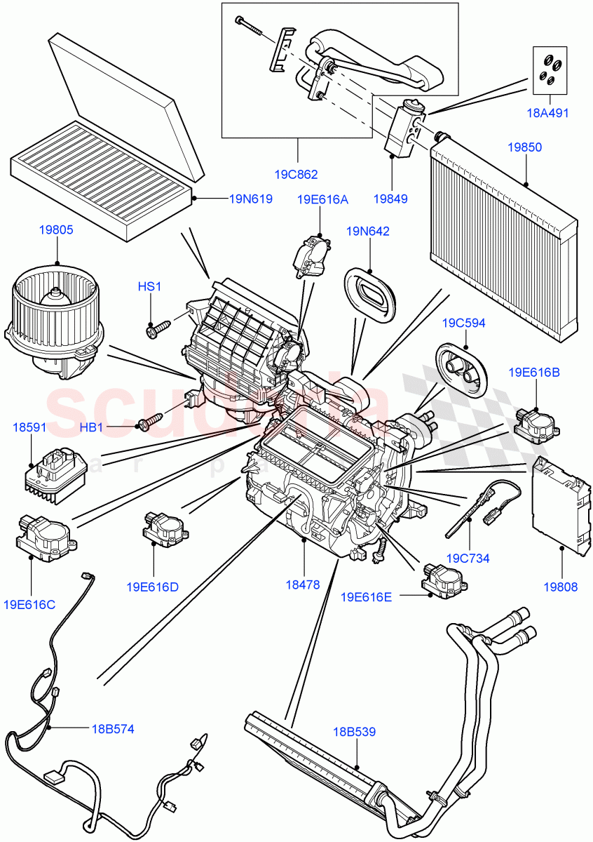 Heater/Air Cond.Internal Components (Front) ((V) FROMAA000001) of Land Rover Land Rover Discovery 4 (2010-2016) [4.0 Petrol V6]