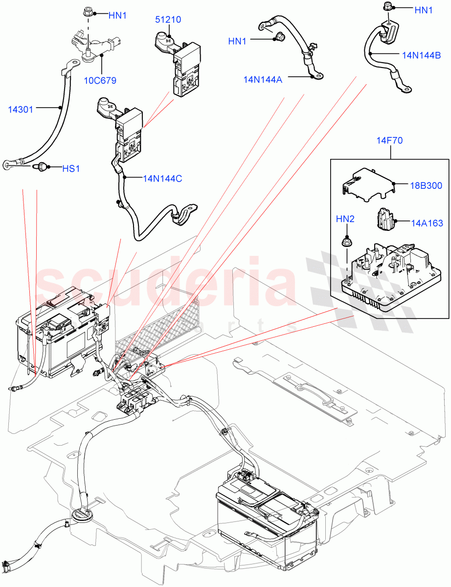 Battery Cables And Horn (Battery Cables, For Cold Climates Only) (4.4L DOHC DITC V8 Diesel, Auxillary Battery H6 AGM, 3.0 V6 Diesel) of Land Rover Land Rover Range Rover Sport (2014+) [3.0 I6 Turbo Diesel AJ20D6]