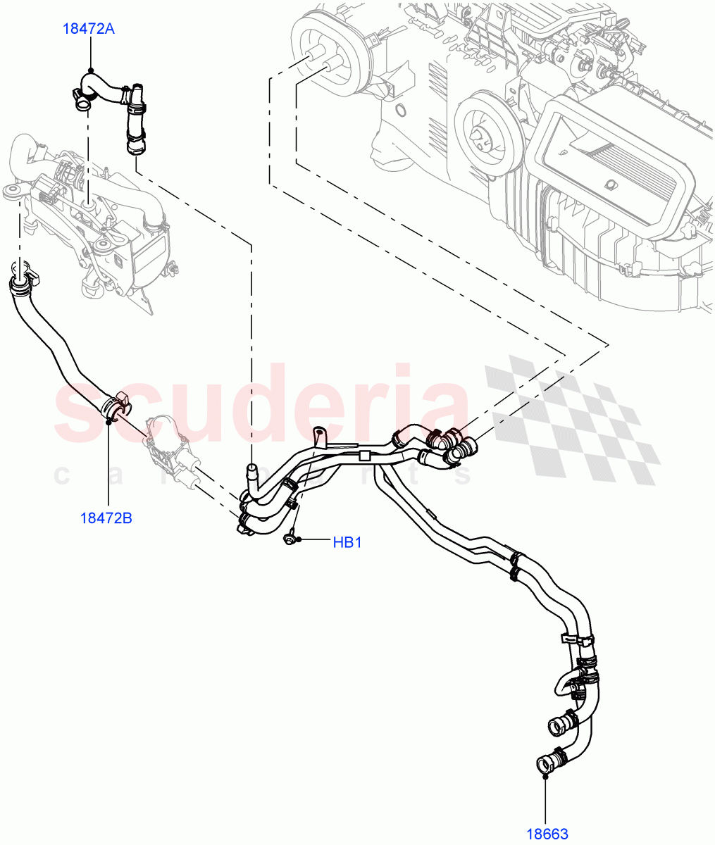 Heater Hoses (Front) (2.0L I4 DSL HIGH DOHC AJ200, With Fuel Fired Heater, With Front Comfort Air Con (IHKA), Park Heating With Remote Control, Premium Air Conditioning-Front/Rear) ((V) FROMHA000001, (V) TOHA999999) of Land Rover Land Rover Range Rover Sport (2014+) [3.0 I6 Turbo Petrol AJ20P6]