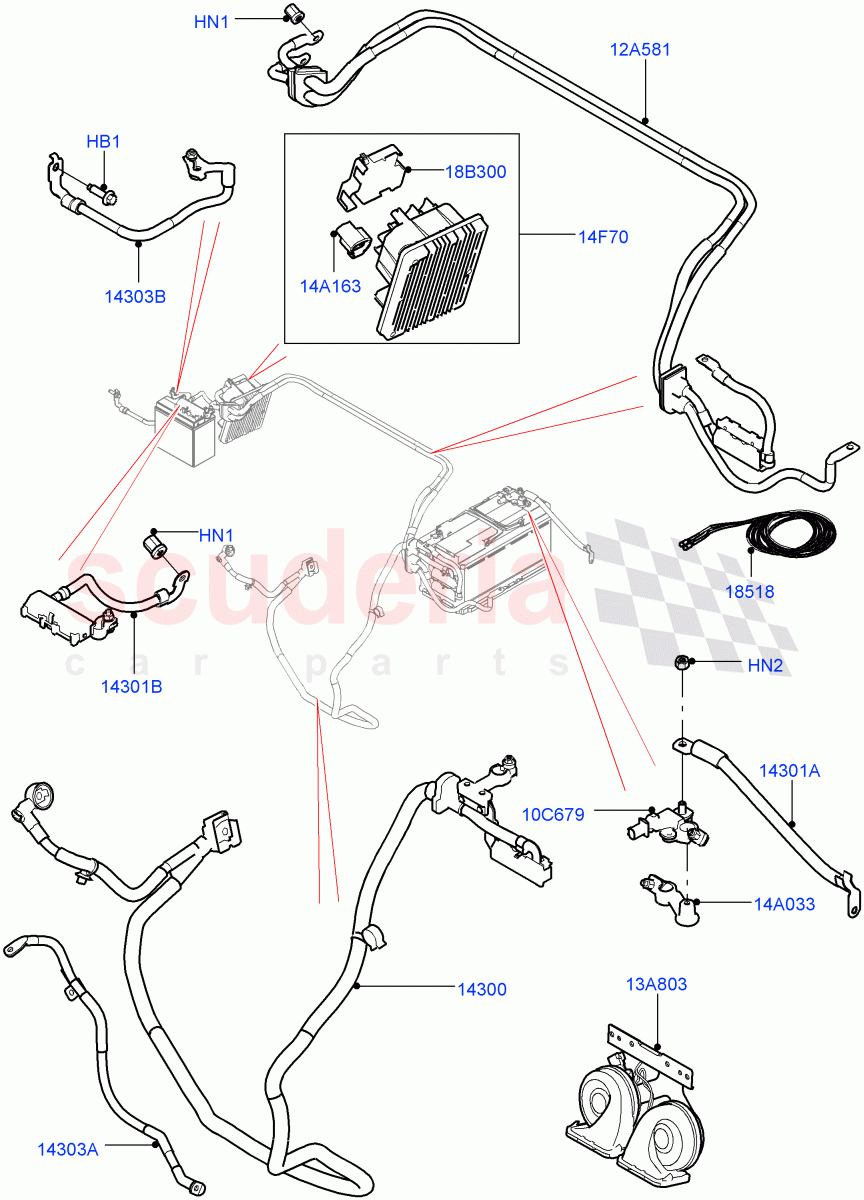 Battery Cables And Horn (RHD) ((V) FROMEA000001) of Land Rover Land Rover Discovery 4 (2010-2016) [4.0 Petrol V6]