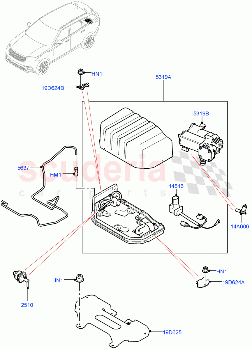 Air Suspension Compressor And Lines (With Four Corner Air Suspension, With Performance Suspension) ((V) TOLA999999) of Land Rover Land Rover Range Rover Velar (2017+) [2.0 Turbo Diesel AJ21D4]