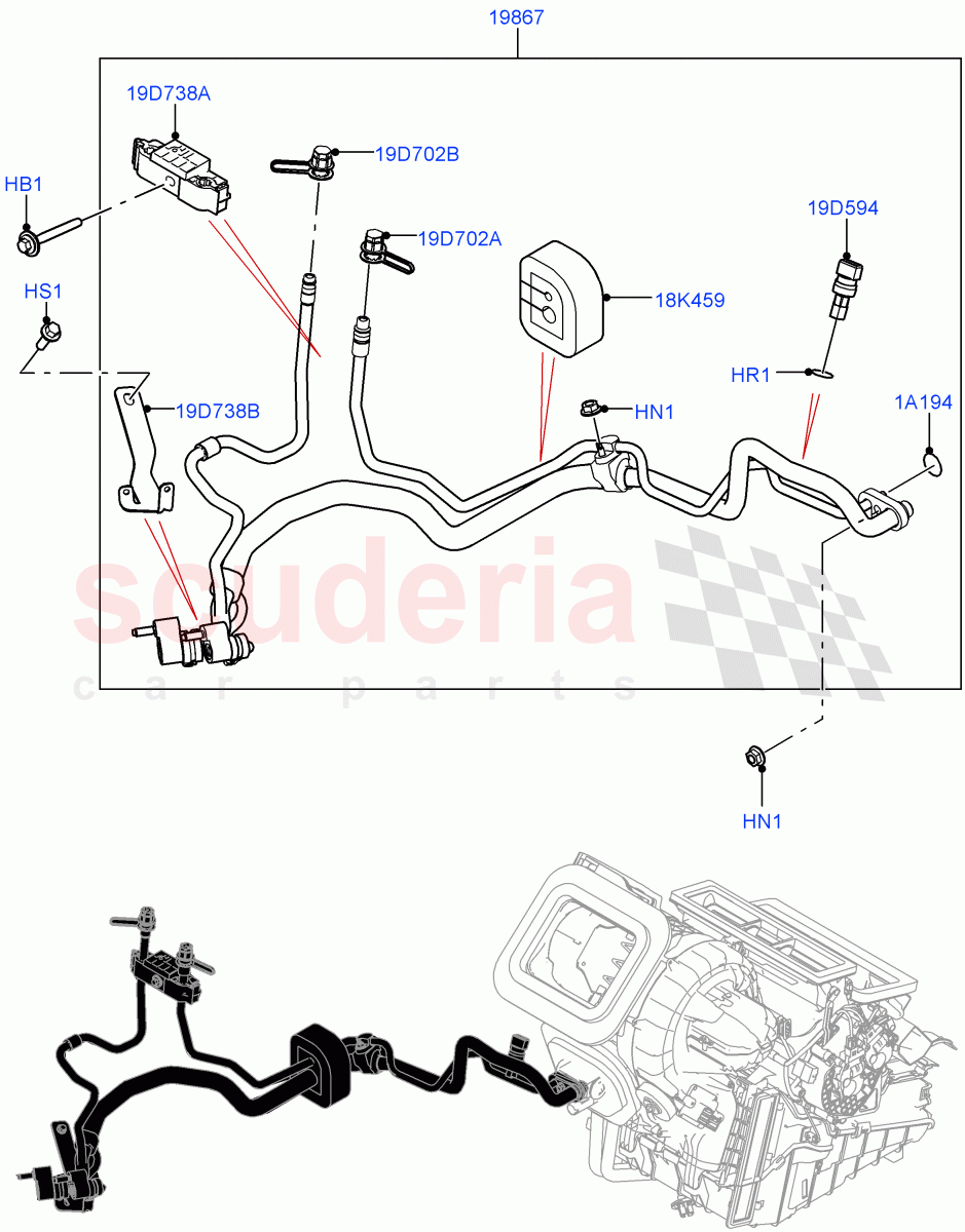 Air Conditioning System (Halewood (UK), Less Chiller Unit, Air Con Refrigerant-HF01234YF, Electric Engine Battery-MHEV, Less Electric Engine Battery) ((V) FROMLH000001, (V) TOLH999999) of Land Rover Land Rover Discovery Sport (2015+) [1.5 I3 Turbo Petrol AJ20P3]