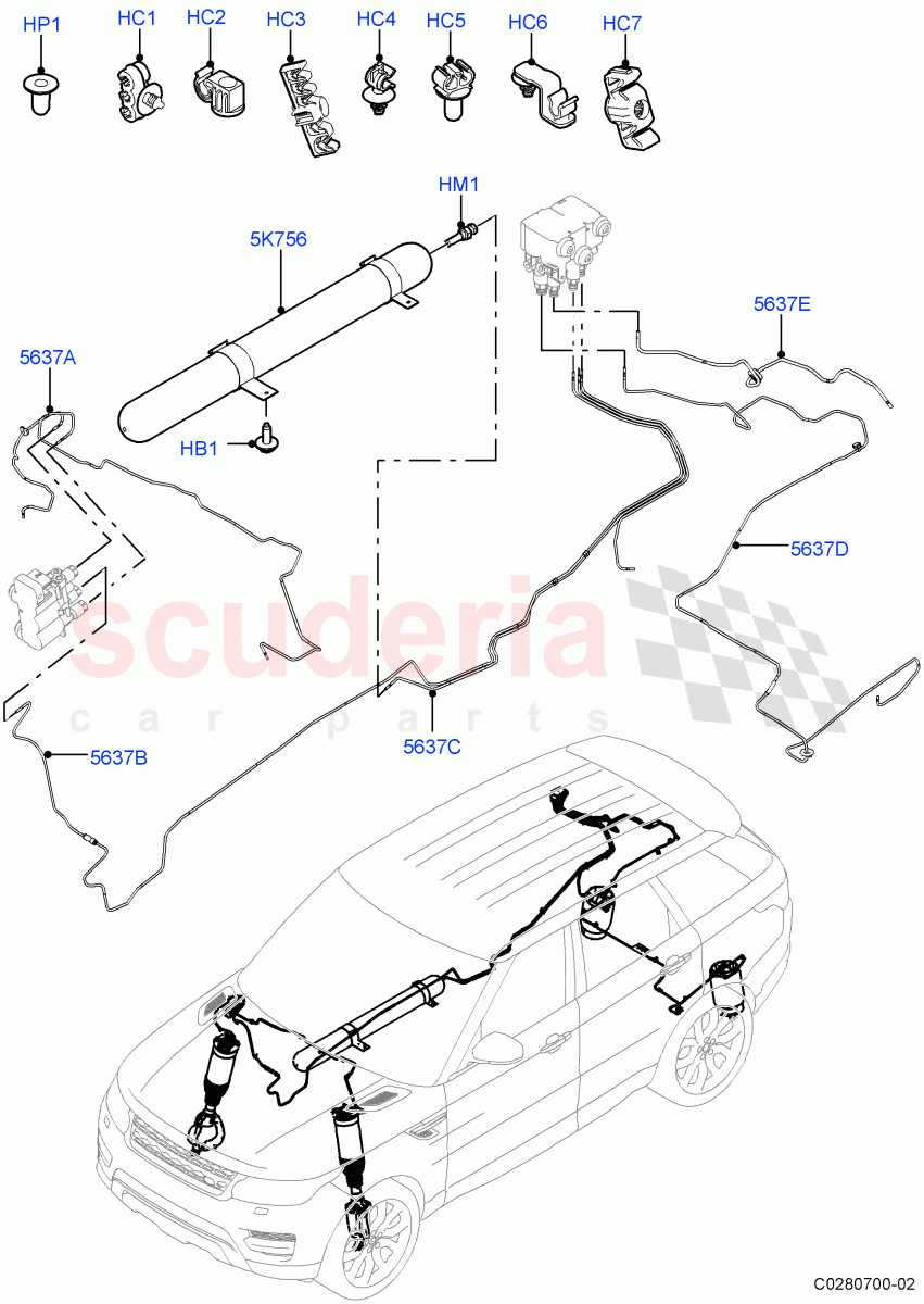 Air Suspension Compressor And Lines (With Four Corner Air Suspension, Sport Suspension w/ARC, Electronic Air Suspension With ACE, With Performance Suspension) ((V) FROMJA000001) of Land Rover Land Rover Range Rover Sport (2014+) [3.0 I6 Turbo Diesel AJ20D6]