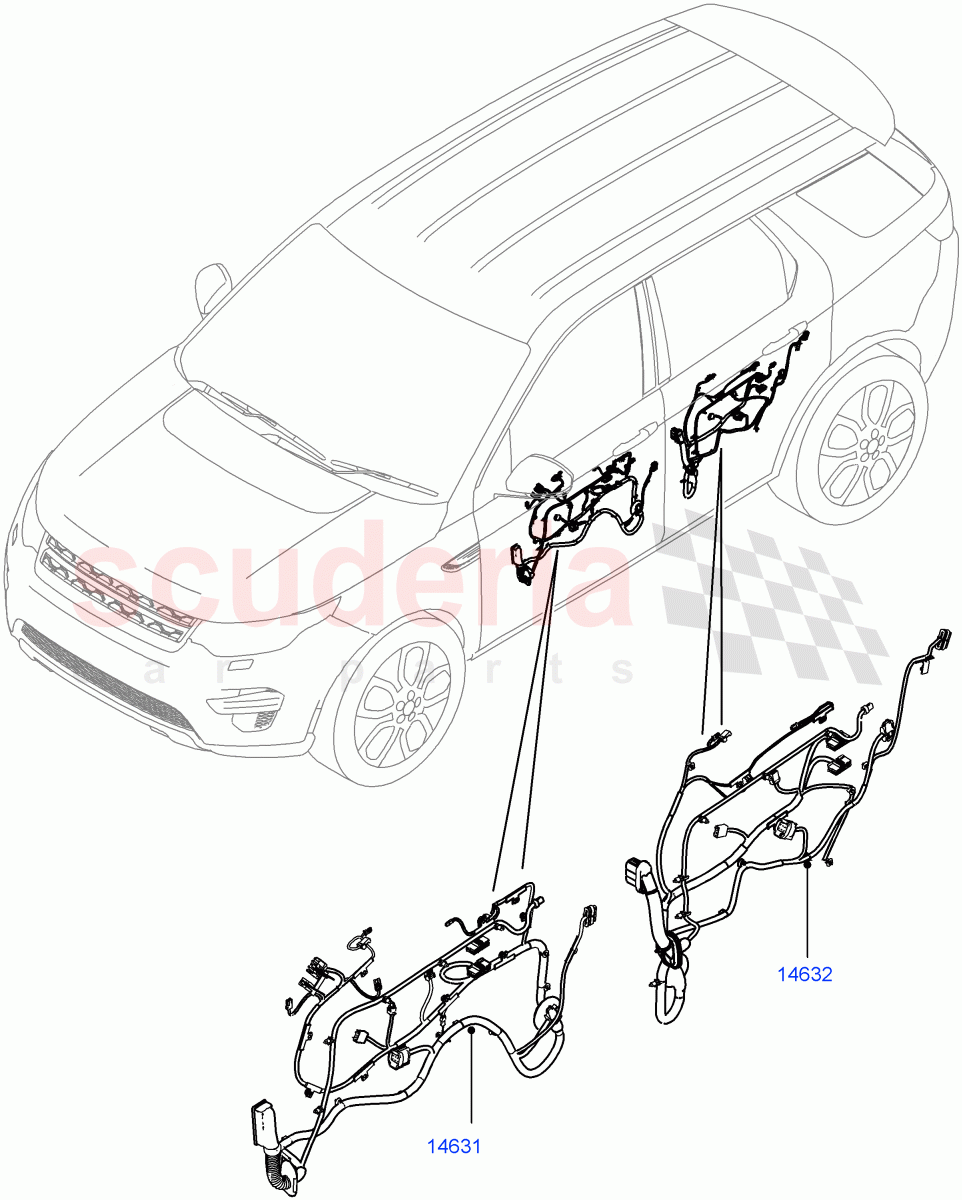 Wiring - Body Closures (Front And Rear Doors) (Halewood (UK)) ((V) FROMJH000001, (V) TOKH999999) of Land Rover Land Rover Discovery Sport (2015+) [1.5 I3 Turbo Petrol AJ20P3]