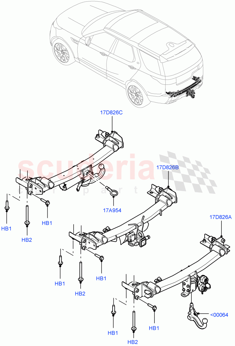 Tow Bar (Solihull Plant Build) (Tow Hitch Receiver NAS, Tow Hitch Receiver 12 Pin Elec, Tow Hitch - Electric Deployable, Tow Hitch Elec Deployable Swan Neck, Tow Hitch Man Detachable Swan Neck, Tow Hitch - Detatchable) ((V) FROMHA000001) of Land Rover Land Rover Discovery 5 (2017+) [3.0 DOHC GDI SC V6 Petrol]