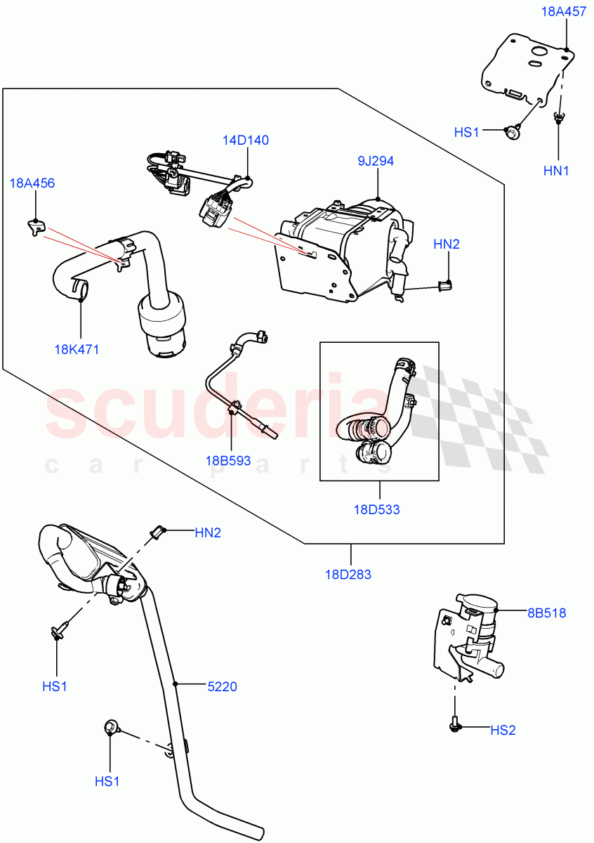 Auxiliary Fuel Fired Pre-Heater (External Components, Heater Components) (Halewood (UK), Fuel Fired Heater With Park Heat, With Fuel Fired Heater, Fuel Heater W/Pk Heat With Remote) of Land Rover Land Rover Range Rover Evoque (2019+) [2.0 Turbo Petrol AJ200P]