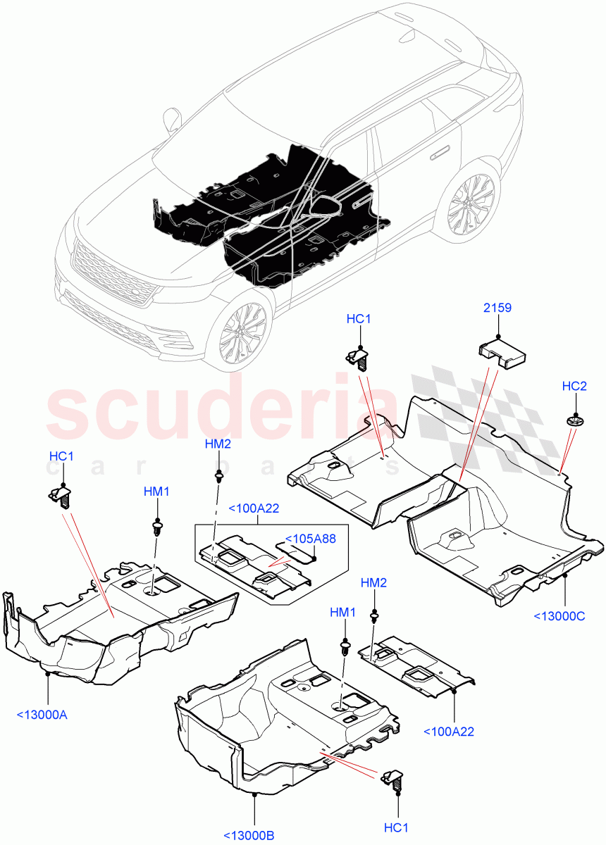 Floor Trim (Floor Carpets) of Land Rover Land Rover Range Rover Velar (2017+) [3.0 I6 Turbo Petrol AJ20P6]