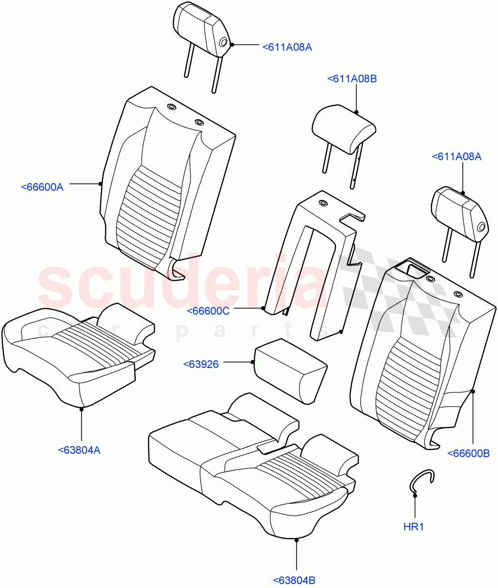 Rear Seat Covers (Taurus Leather Perforated, Halewood (UK), With 60/40 Manual Fold Thru Rr Seat, 60/40 Load Through With Slide) ((V) FROMPH000001) of Land Rover Land Rover Discovery Sport (2015+) [2.0 Turbo Diesel]