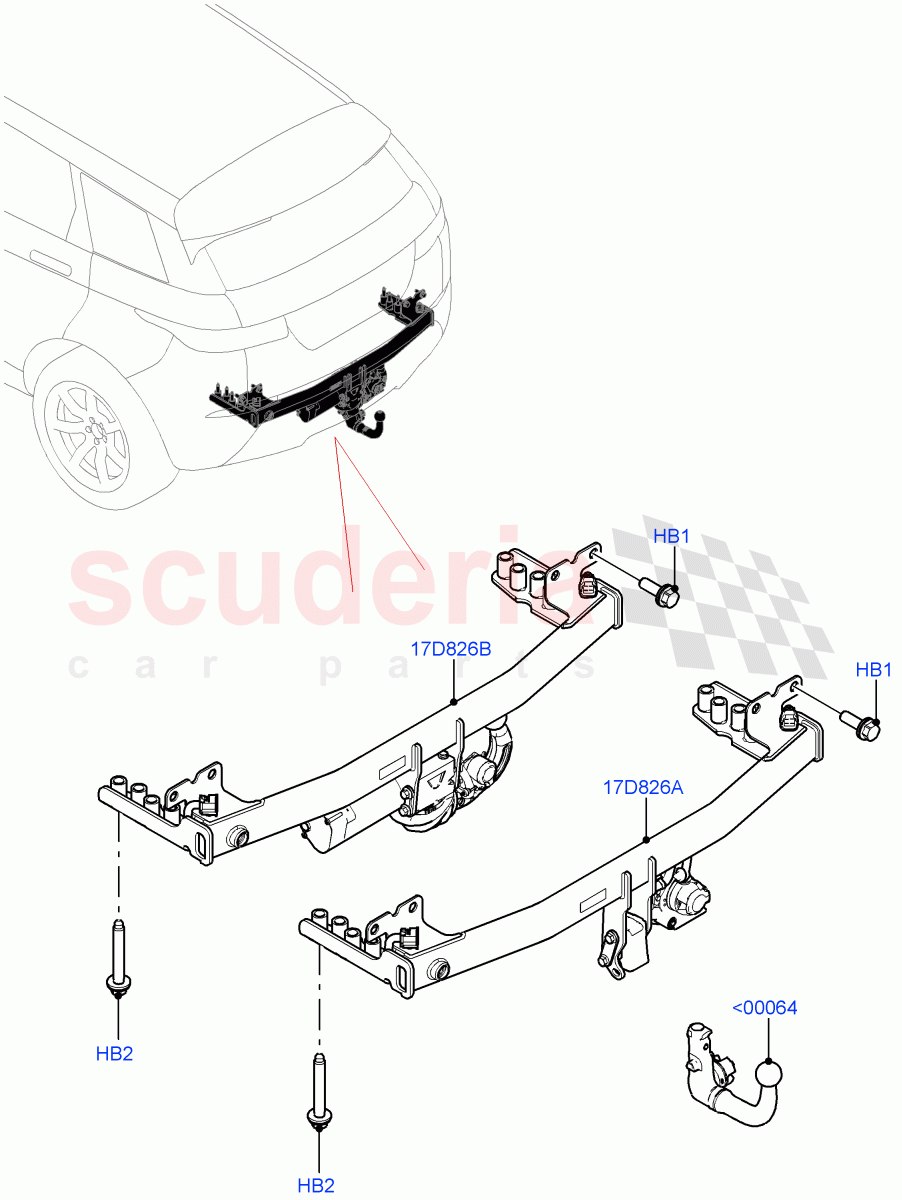 Tow Bar (Halewood (UK), Tow Hitch Man Detachable Swan Neck, Tow Hitch Elec Deployable Swan Neck) of Land Rover Land Rover Range Rover Evoque (2019+) [2.0 Turbo Petrol AJ200P]
