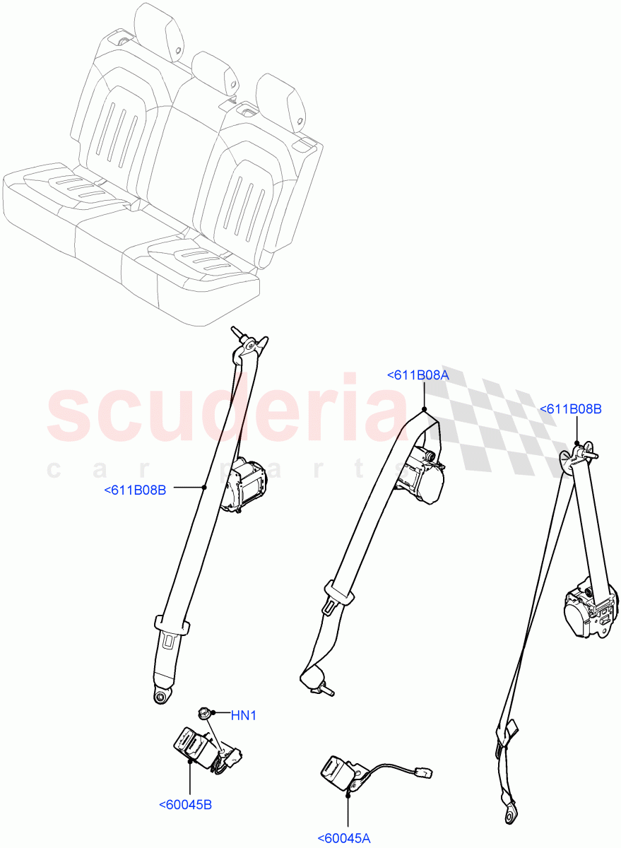 Rear Seat Belts (With 40/20/40 Split Fold Rear Seat) of Land Rover Land Rover Defender (2020+) [5.0 OHC SGDI SC V8 Petrol]