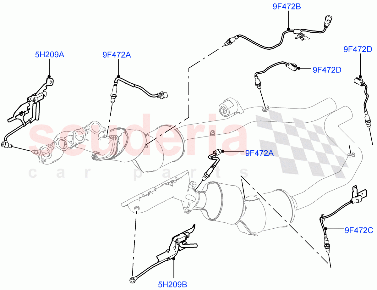 Exhaust Sensors And Modules (5.0L P AJ133 DOHC CDA S/C Enhanced, Beijing 6 Petrol Emission, 5.0 Petrol AJ133 DOHC CDA, EU6C Emission, EU6D - Final (Petrol) Emission) ((V) FROMJA000001) of Land Rover Land Rover Range Rover (2012-2021) [5.0 OHC SGDI SC V8 Petrol]