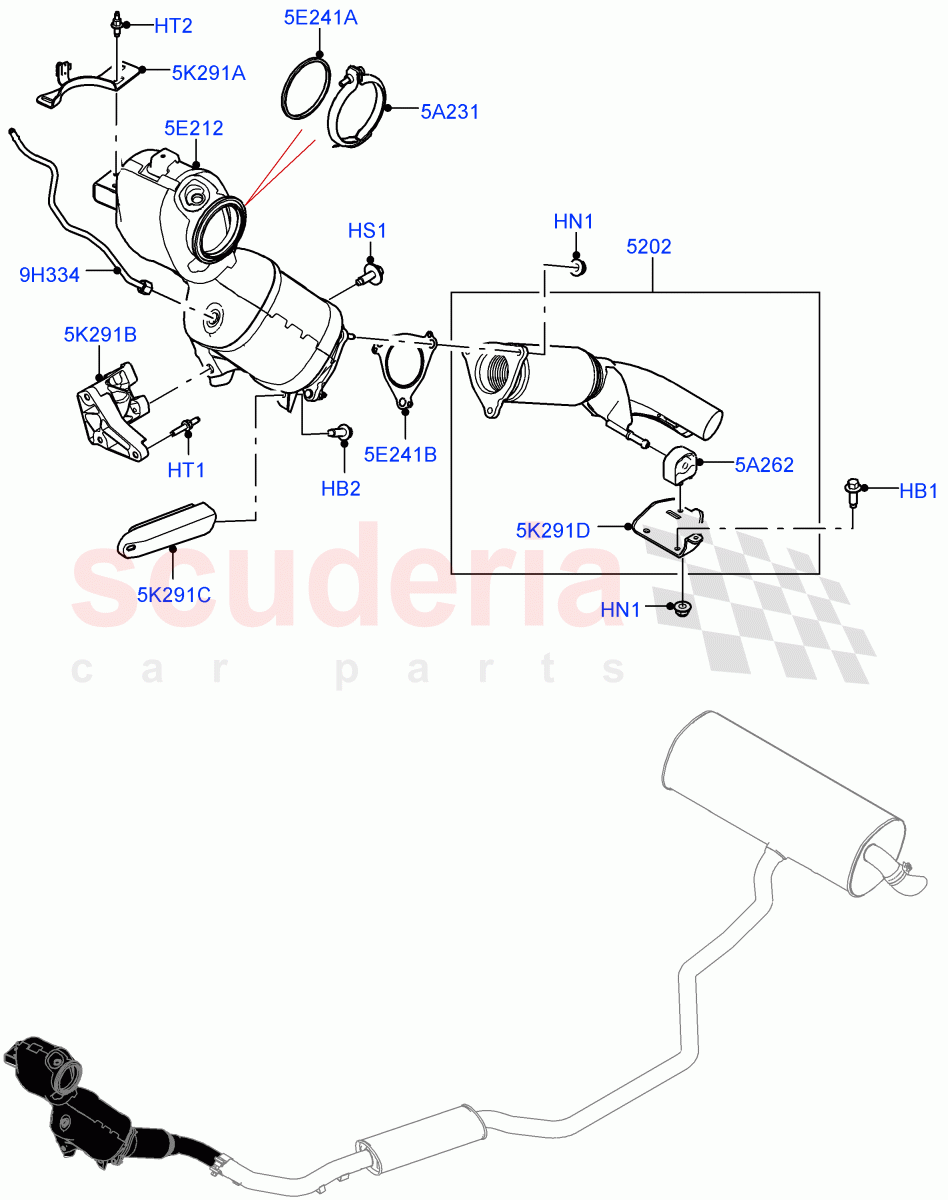 Front Exhaust System (1.5L AJ20P3 Petrol High PHEV, Halewood (UK)) ((V) FROMLH000001) of Land Rover Land Rover Range Rover Evoque (2019+) [1.5 I3 Turbo Petrol AJ20P3]