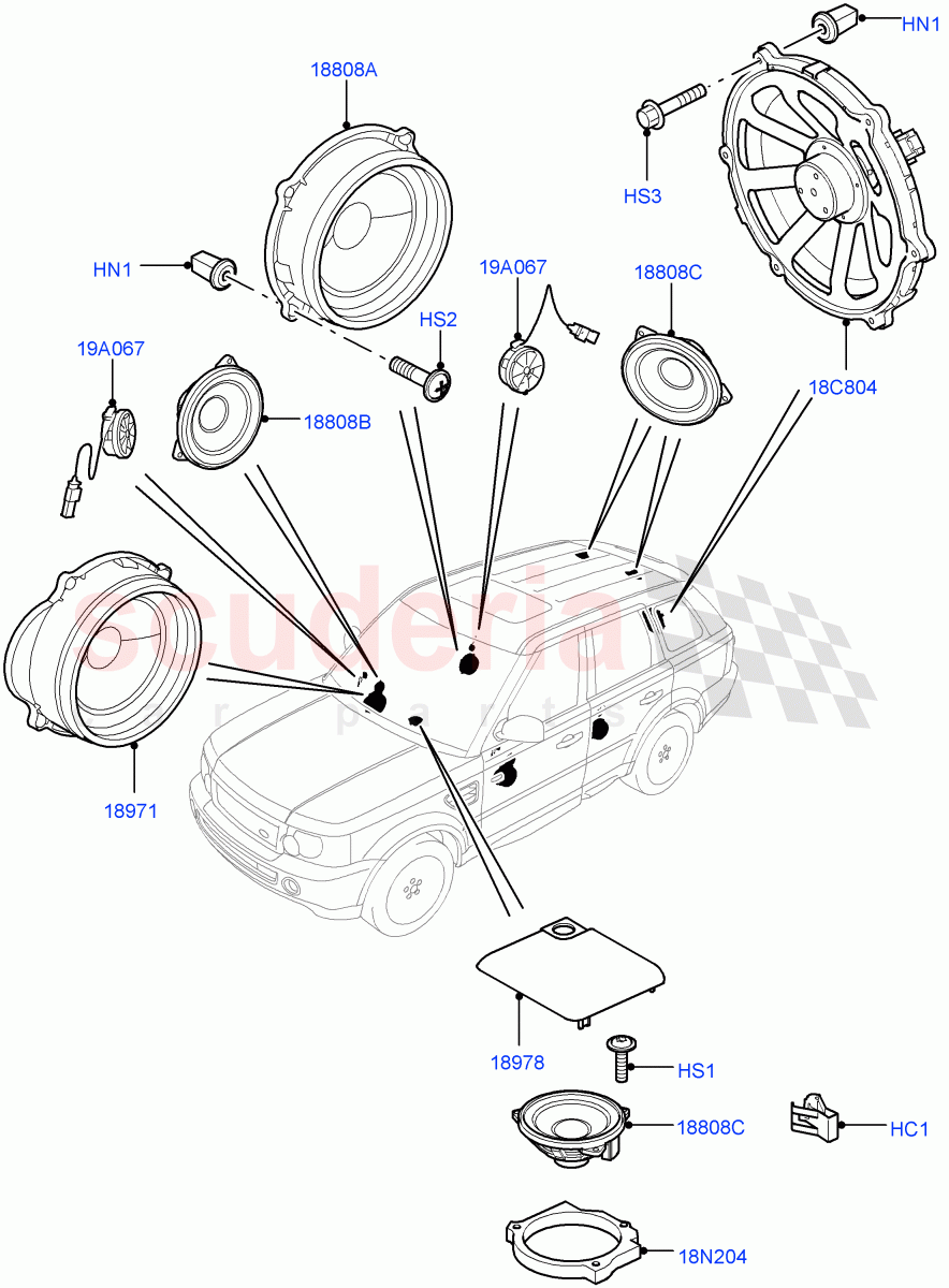 Speakers (Premium Audio 1280 W) ((V) FROMCA000001) of Land Rover Land Rover Range Rover Sport (2010-2013) [3.6 V8 32V DOHC EFI Diesel]