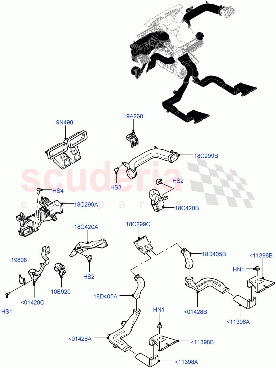 Air Vents, Louvres And Ducts (Internal Components) (LHD, Halewood (UK), Head Up Display) ((V) TOKH999999) of Land Rover Land Rover Discovery Sport (2015+) [2.0 Turbo Diesel AJ21D4]
